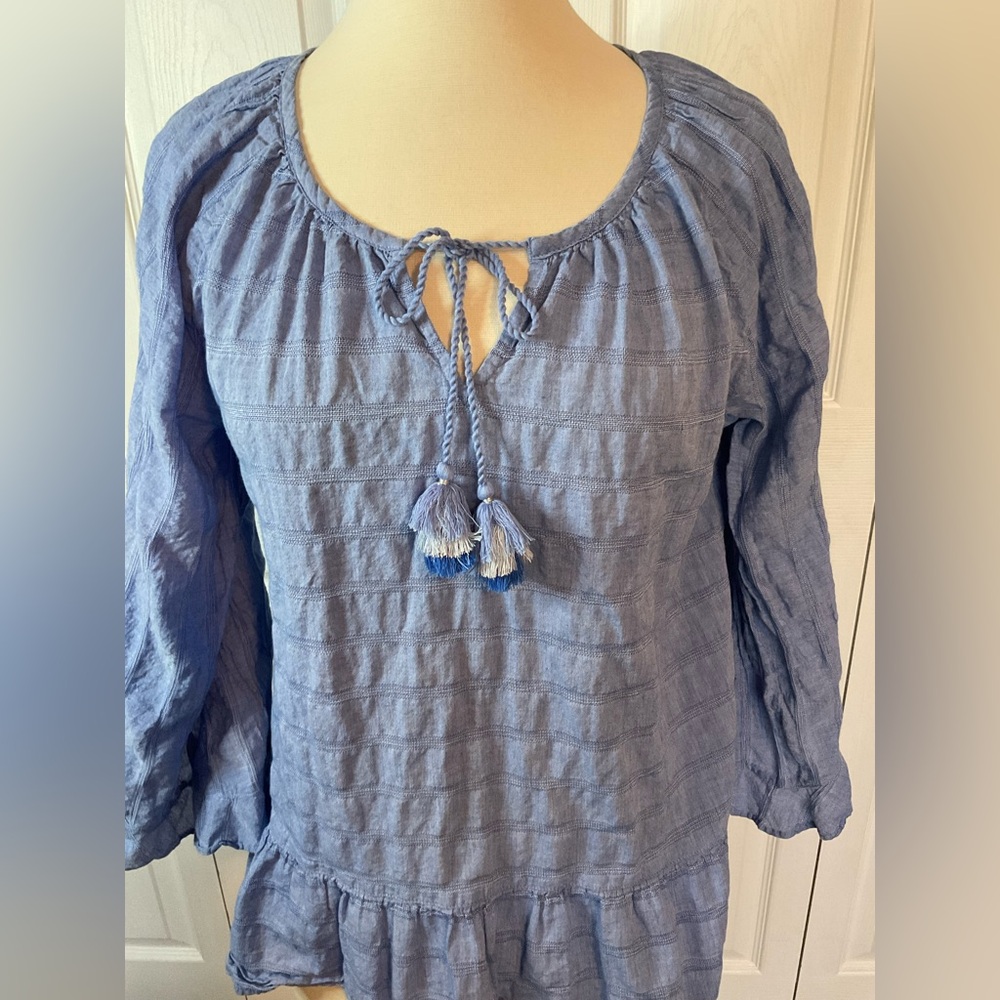 Matilda Jane Pretty Thing Chambray Blue Peasant Boho Cotton Top Size Small - Picture 3 of 5